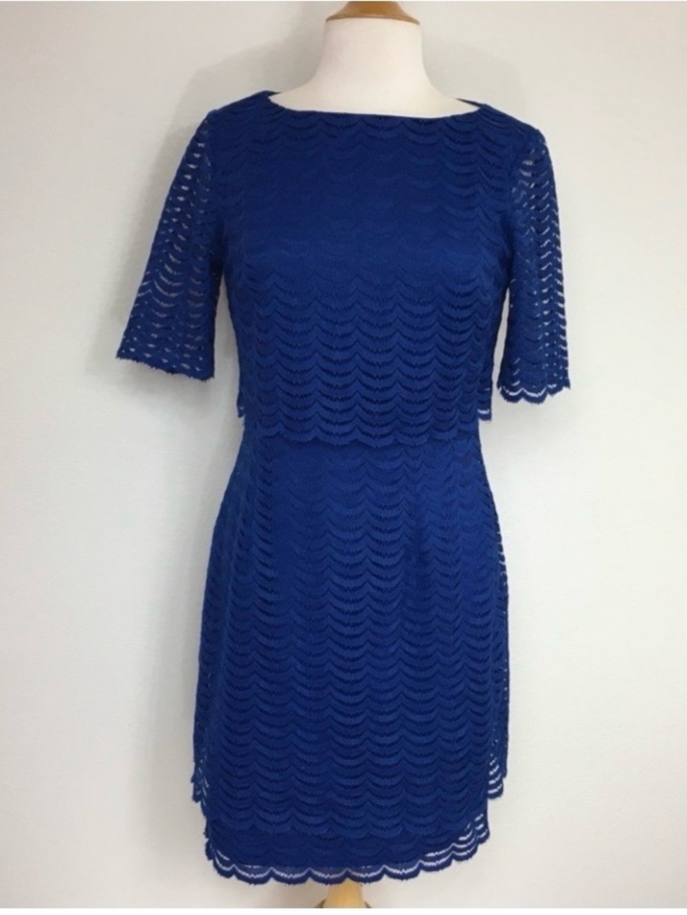 American Living Womens Cobalt Blue Lace 3/4 Sleeve Stretch Sheath Dress Size 8
